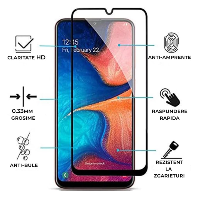Folie sticla MatTech, Compatibila cu Samsung Galaxy A22 4G / A31 / A32 4G / A33 5G / M32 4G, Lipire pe Toata Suprafata, 9H Protection Technology, Claritate Premium Full HD, Full Glue, Margini Negre