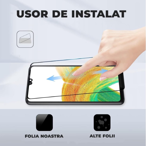 Folie sticla MatTech, Compatibila cu Samsung Galaxy A22 4G / A31 / A32 4G / A33 5G / M32 4G, Lipire pe Toata Suprafata, 9H Protection Technology, Claritate Premium Full HD, Full Glue, Margini Negre