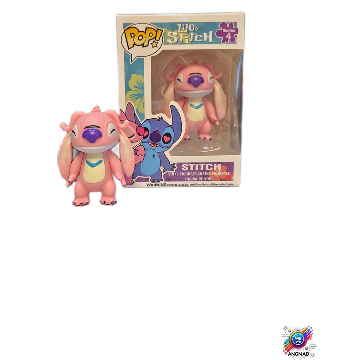 Фигурка на Стич, ANGMAD, размер на фигурката: 7x5 см, изработена от пластмаса, без BPA, розово-бяла, многоцветна, минимална препоръчителна възраст 3+ години