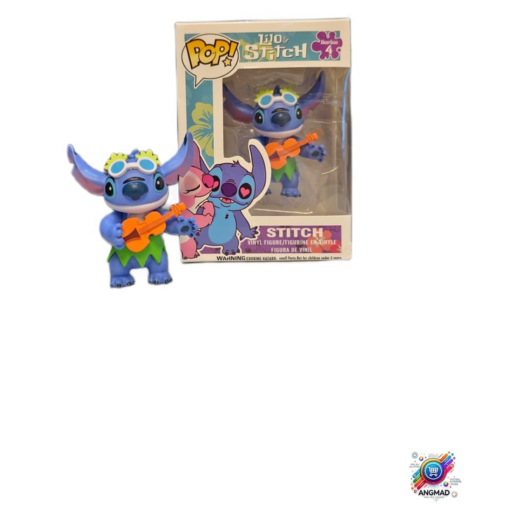 Фигурка на Стич, ANGMAD, размер на фигурката: 7x5 см, изработена от пластмаса, без BPA, многоцветна синьо-оранжева, минимална препоръчителна възраст 3+ години