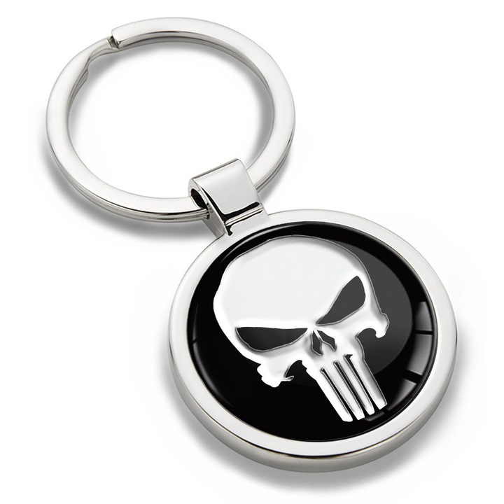 Fém kulcstartó díszdobozban, Biomar Labs, Koponya, Punisher, unisex, 3D, Ezüst/Fekete, KK 220 X