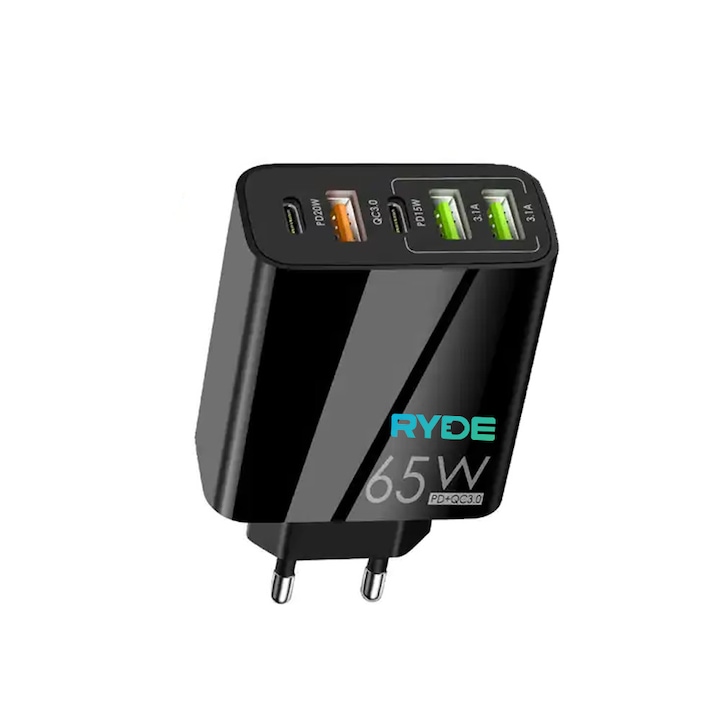 Gyors autós töltő 65W 2x USB-C, 3x USB-A, telefonhoz, tablethez, GPS-hez, fekete