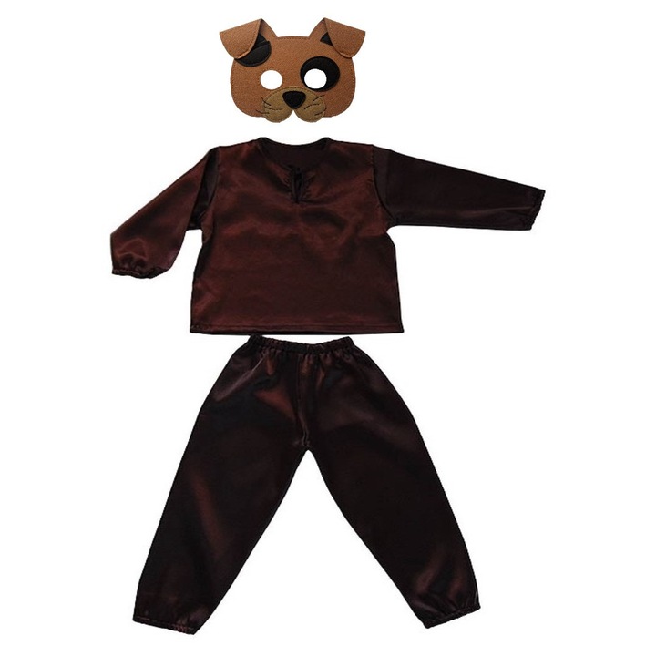 Costum serbare copii Catel maro, bluza, pantaloni, masca catel cu ochi negru, 5-6 ani, Funny Party Team®