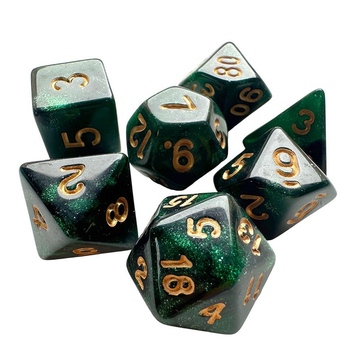 Set 7 zaruri pentru Dungeons and Dragons, Acrilice, Verde