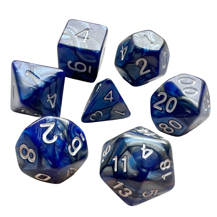 Комплект от 7 зарчета за Dungeons and Dragons, акрил, бяло/синьо