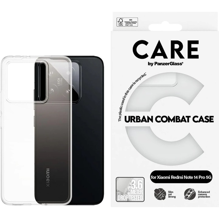 Калъф CARE by PanzerGlass за Xiaomi 14 Pro 5G, 14 Pro Plus 5G, Urban Combat, Прозрачен