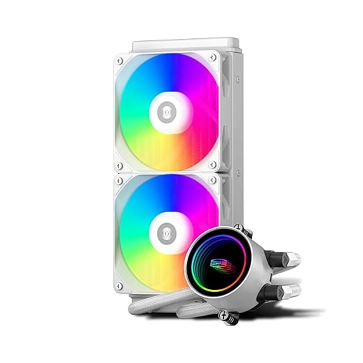 COOLER PCCooler "DA240 ARGB", skt. Intel si AMD, racire cu lichid, 2 x 120mm, 500 - 1800 RPM, iluminare RGB adresabil, afisaj digital, alb "DA240 ARGB WH" (timbru verde 2.00 lei)