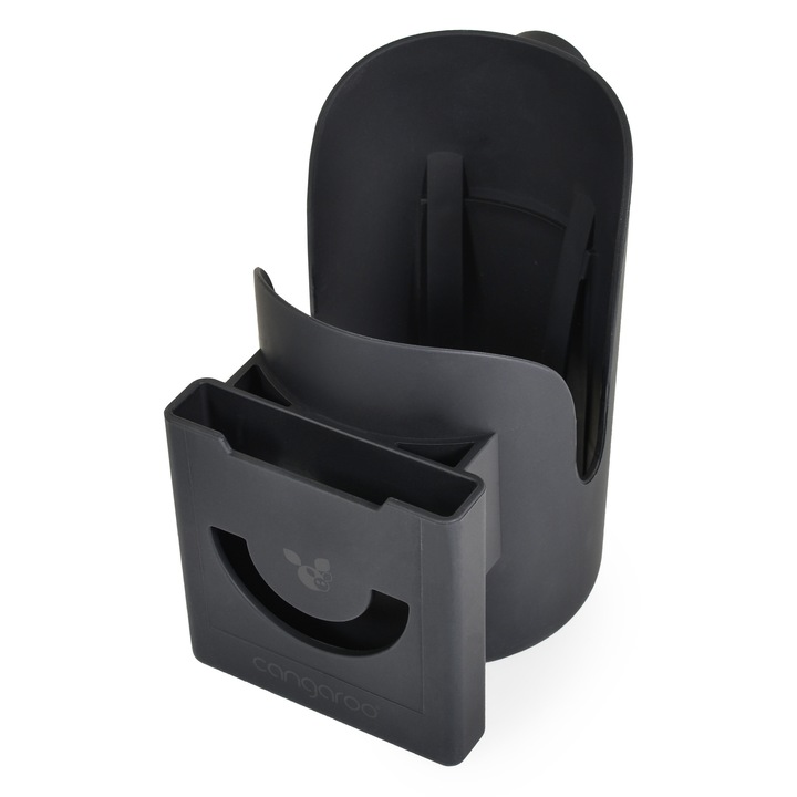 Suport 2 in 1 universal pentru pahar si telefon Cangaroo On The Go, prindere reglabila pe carucior sau bicicleta, Negru