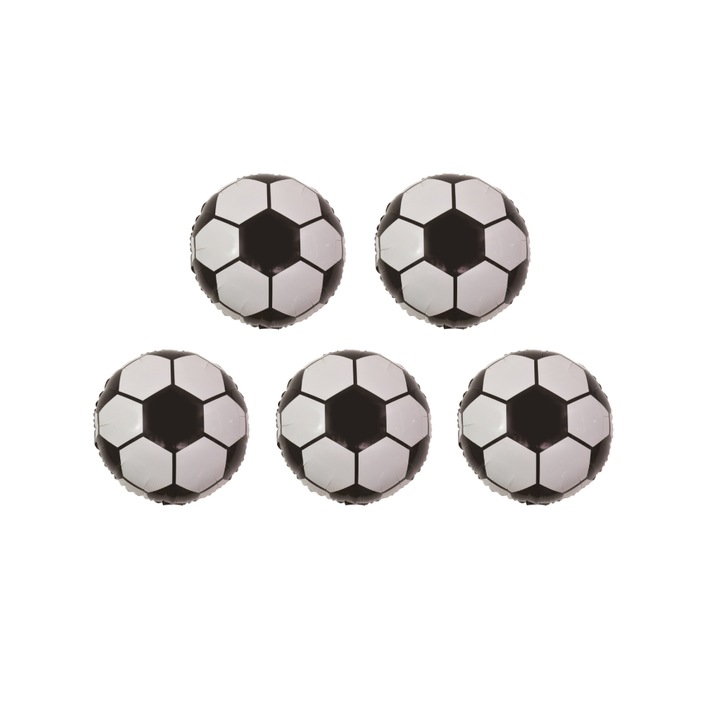 Set 5 baloane folie metalizata alb-negru, minge fotbal, 25 cm
