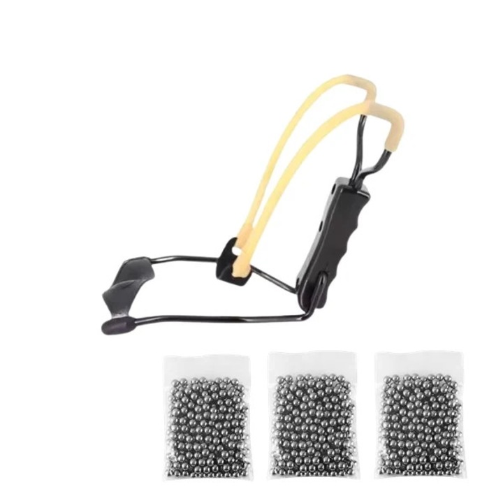 Комплект Метална Прашка И 300 Метални Топчета За Страйкбол IdeallStore, 10 мм, 18 см, Кафяв