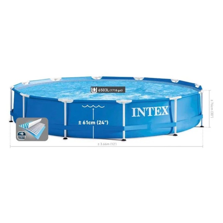 Piscina Intex Prism Frame cu Schelet Metalic si Filtru, Ø366 x 76 cm – Stabilitate, Spatiu Generos si Racorire Acasa