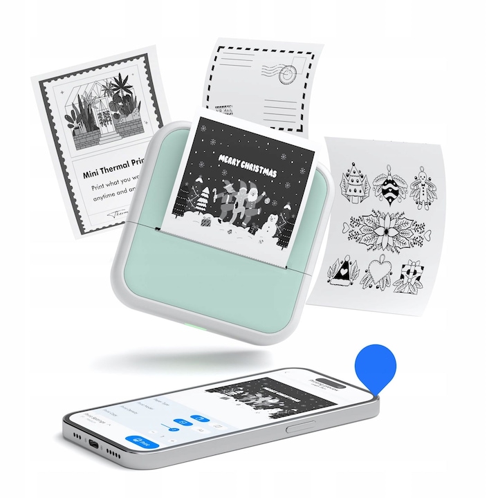Imprimanta termica Bluetooth pentru fotografii Autocolante Note Etichete 53mm 203DPI, S1, Alb