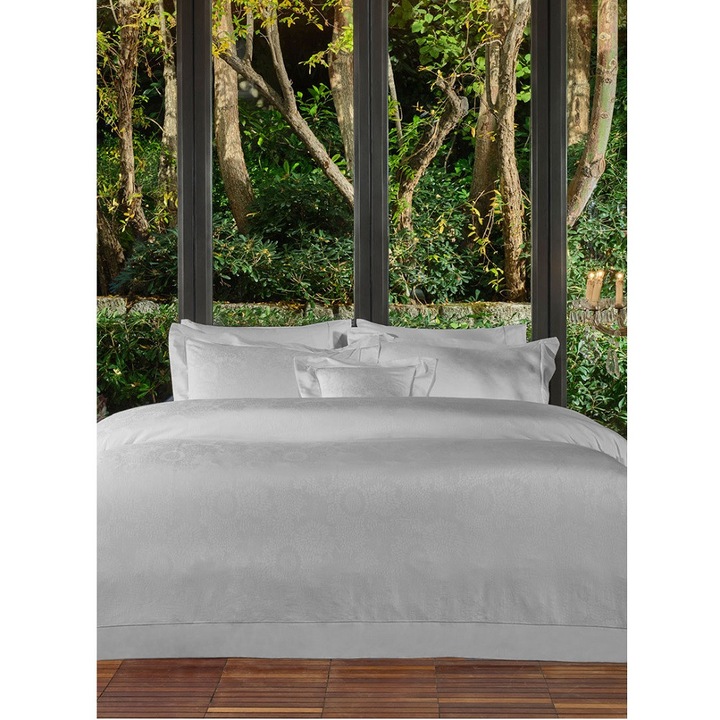 Valeron prémium franciaágyneműgarnitúra, Dorine, 7 darabos, 200x220 cm, 100% egyiptomi pamut anyag, 310 TC sűrűség, Jacquard szövet, fehér