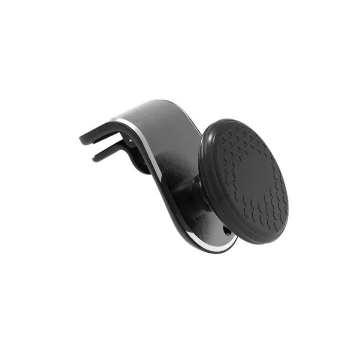 Suport telefon auto, universal, fixare cu magnet reglabil, prindere ventilatie, argintiu, rotatie de 360°, ultraslim
