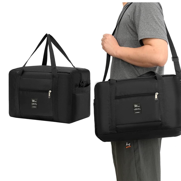 Utazótáskák, Nagy összecsukható utazótáska, repülőútra, kempingezéshez és túrázáshoz, 41x30x17cm, Fekete