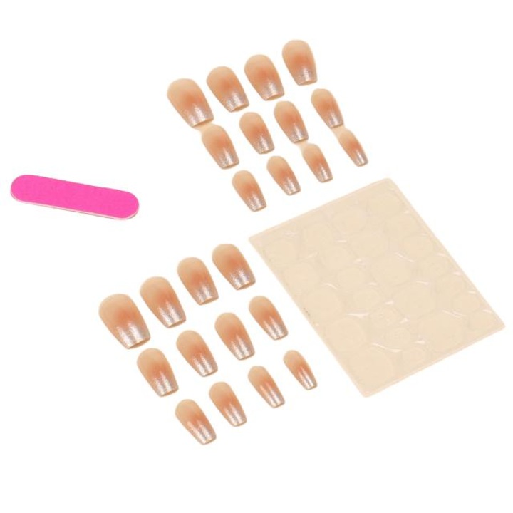 Set 24 unghii false, MYSEVENDAY, ABS, Tip press on, Reutilizabile, Nude/Argrintiu, Scurte