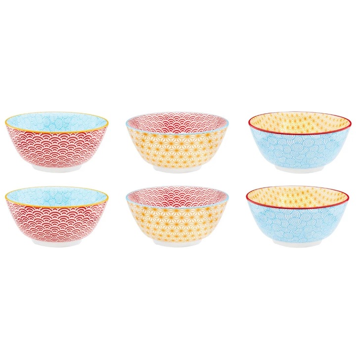 Set 6 Boluri Supa, Pattern Color, portelan, detalii manuale, Ø15cm, 600 ml