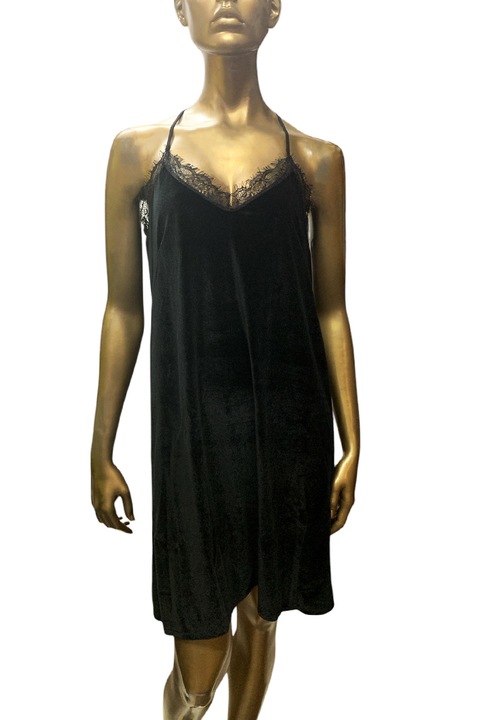 Rochie de dama ETAM R Mily 482087-BK-42 90-37, Bretele subtiri, Fara maneci, Decolteu in V, Catifea, Franjuri, 42, Negru