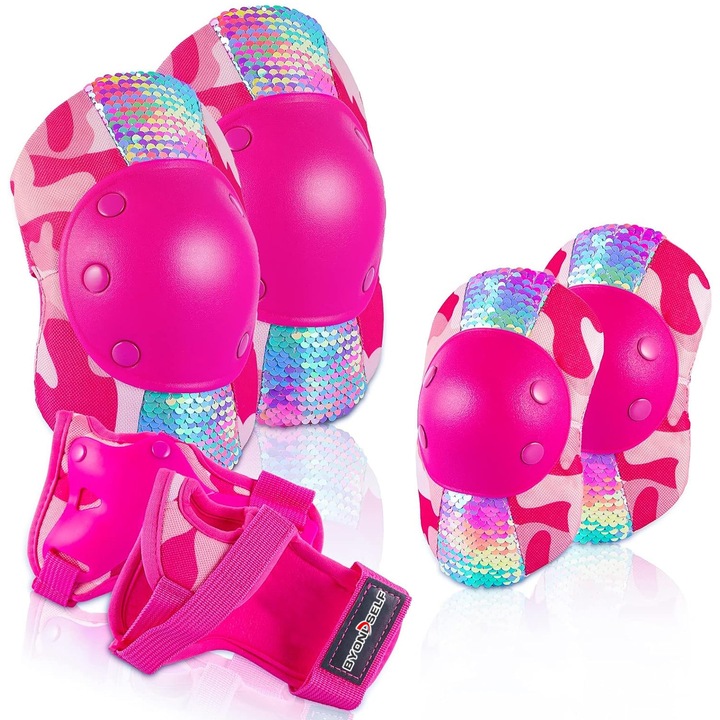 Комплект от 6 детски протектора, BYONDSELF, Наколенки, EVA, PP, Налакътници, Протектори за китки, Дишащи, Червени, S