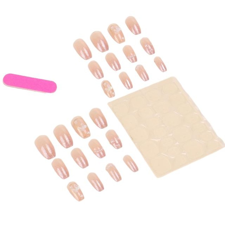 Set 24 unghii false, MYSEVENDAY, ABS, Tip press on, Reutilizabile, Nude, Scurte