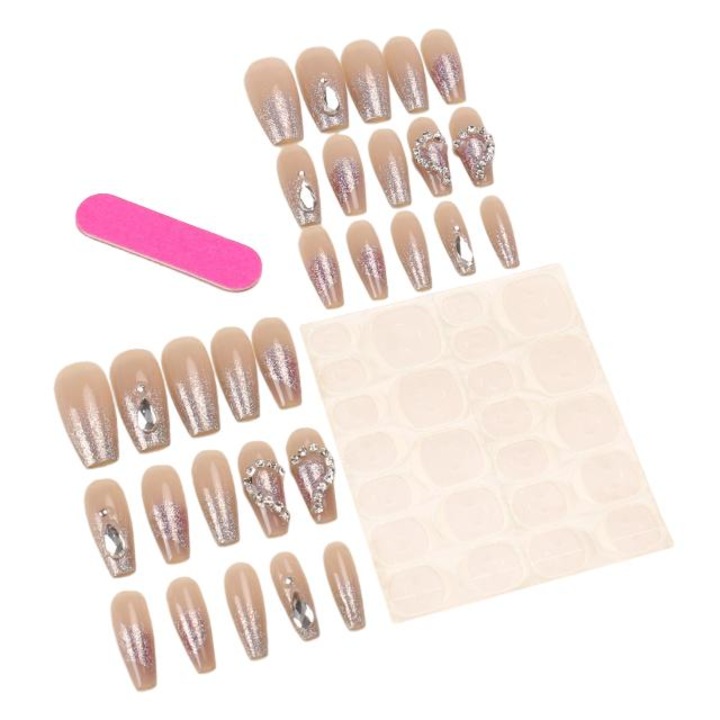 Set 30 unghii false, MYSEVENDAY, ABS, Tip press on, Reutilizabile, Multicolor, Dimensiune medie