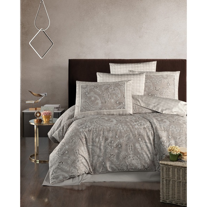 Dupla ágyneműhuzat, La Romana, 100% pamut szatén, 300 TC, 6 darab (paplanhuzat 200x220cm, lepedő 220x240cm, 2 párnahuzat 50x70cm, 2 párnahuzat 70x70cm), Theron Rock