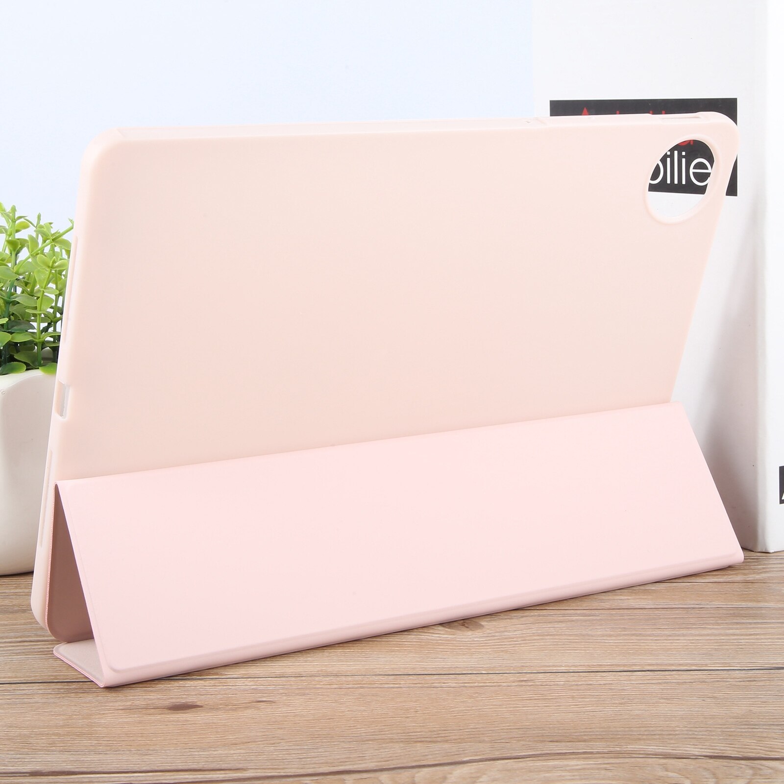 Husa tableta pentru Huawei MatePad Pro 12.2, silicon + piele, tip tri-fold, culori pastelate, protectie completa, suport pentru vizionare, roz