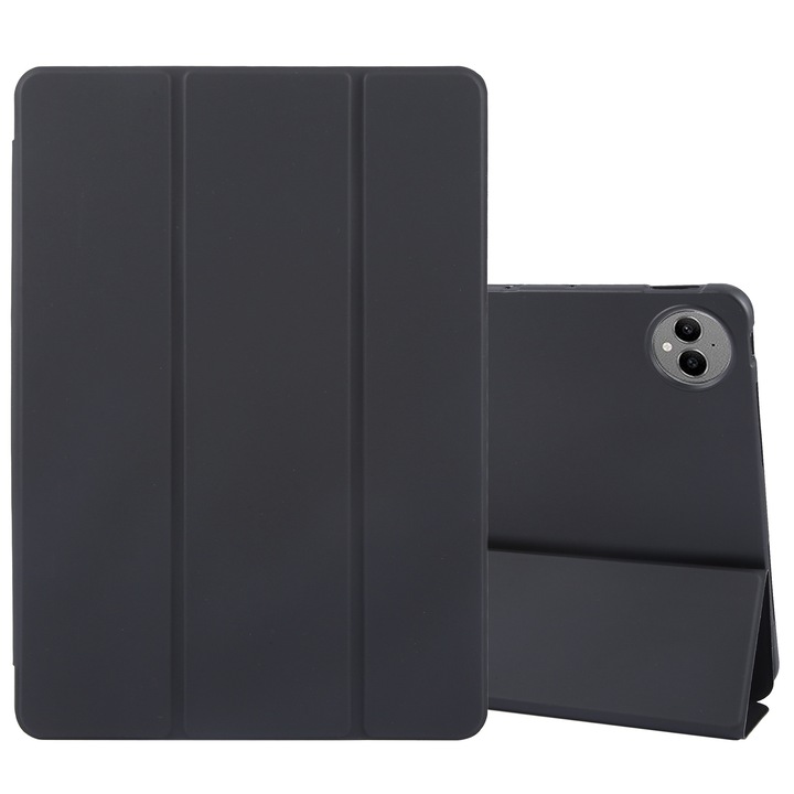 Husa tableta pentru Huawei MatePad Pro 12.2, silicon + piele PU, tip carte tri-fold, protectie anti-zgarieturi, acces complet la porturi, negru