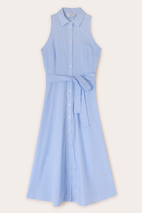 Motivi, Rochie cu nasturi si dungi, Alb/Albastru, 40