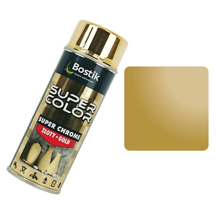 Super Chrome dekoratív akril spray 400ml, krómhatású, magasfényű, beltéri használatra, arany színben