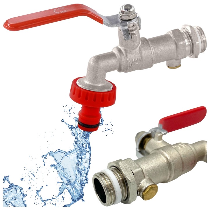 Robinet gradina 1/2", cu supapa de retur anti-contaminare, cu rapid-connector, din alama si inox, 105mm x 92mm