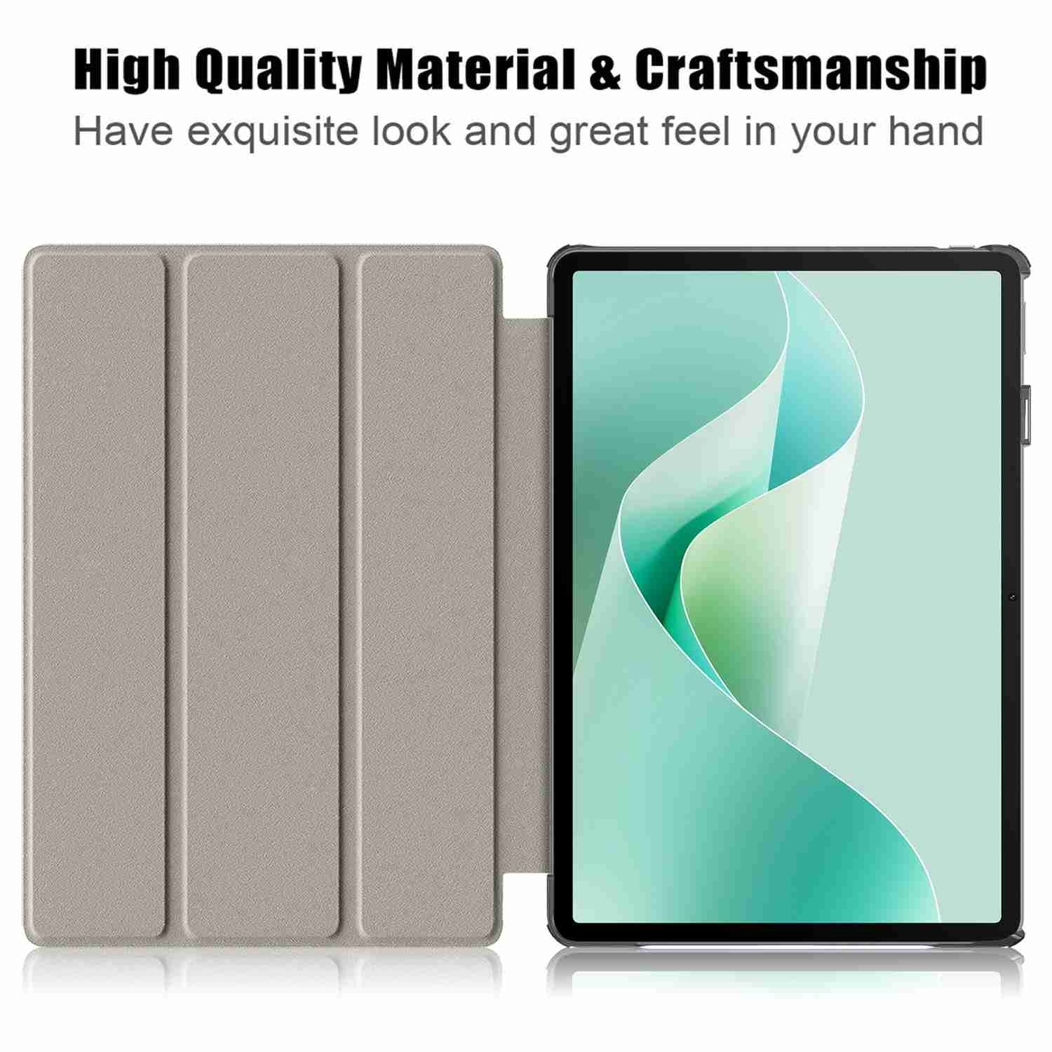 Husa tableta pentru Huawei MatePad 11.5S, piele smart texturata, tip carte cu suport, pliere 3-fold, gri