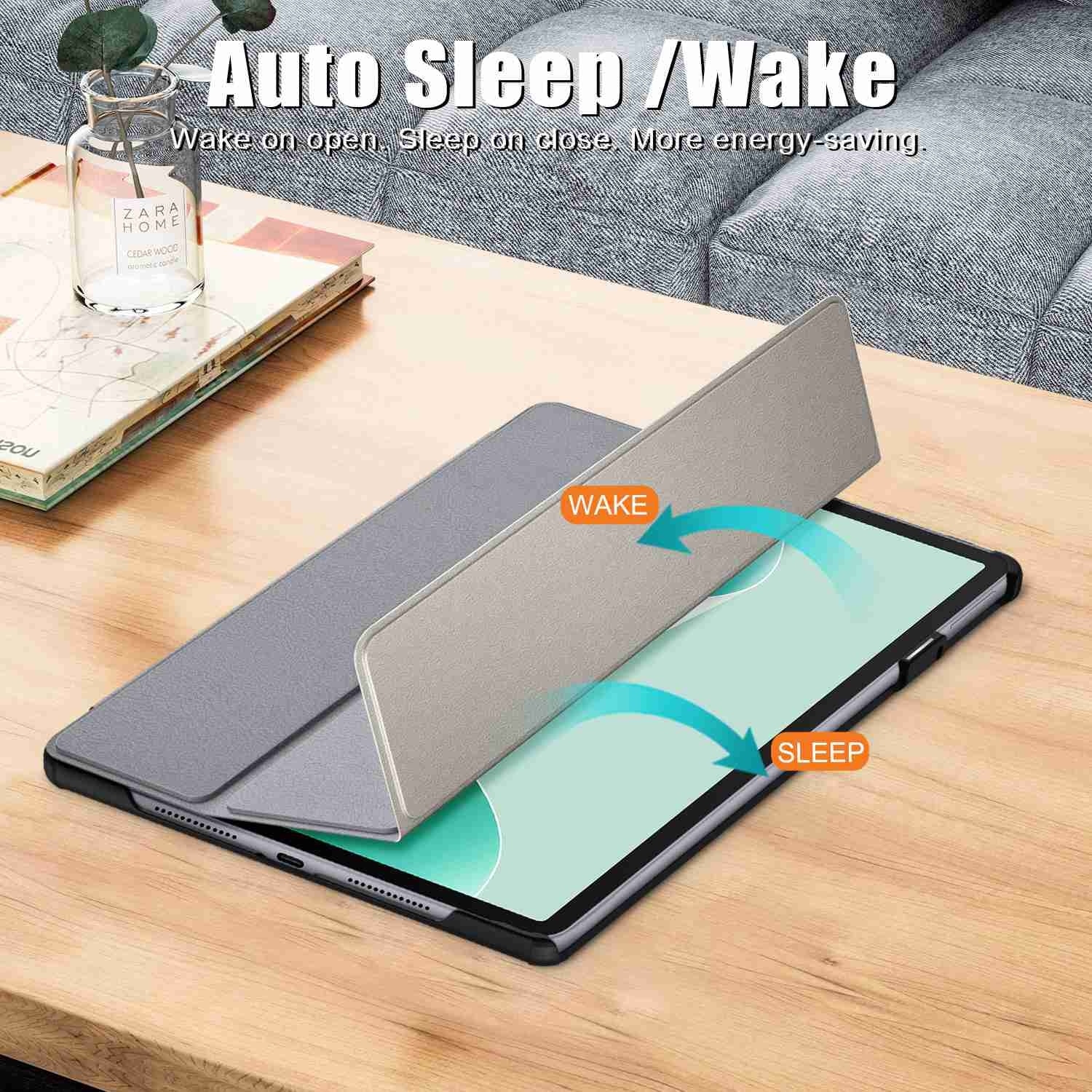 Husa tableta pentru Huawei MatePad 11.5S, piele smart texturata, tip carte cu suport, pliere 3-fold, gri