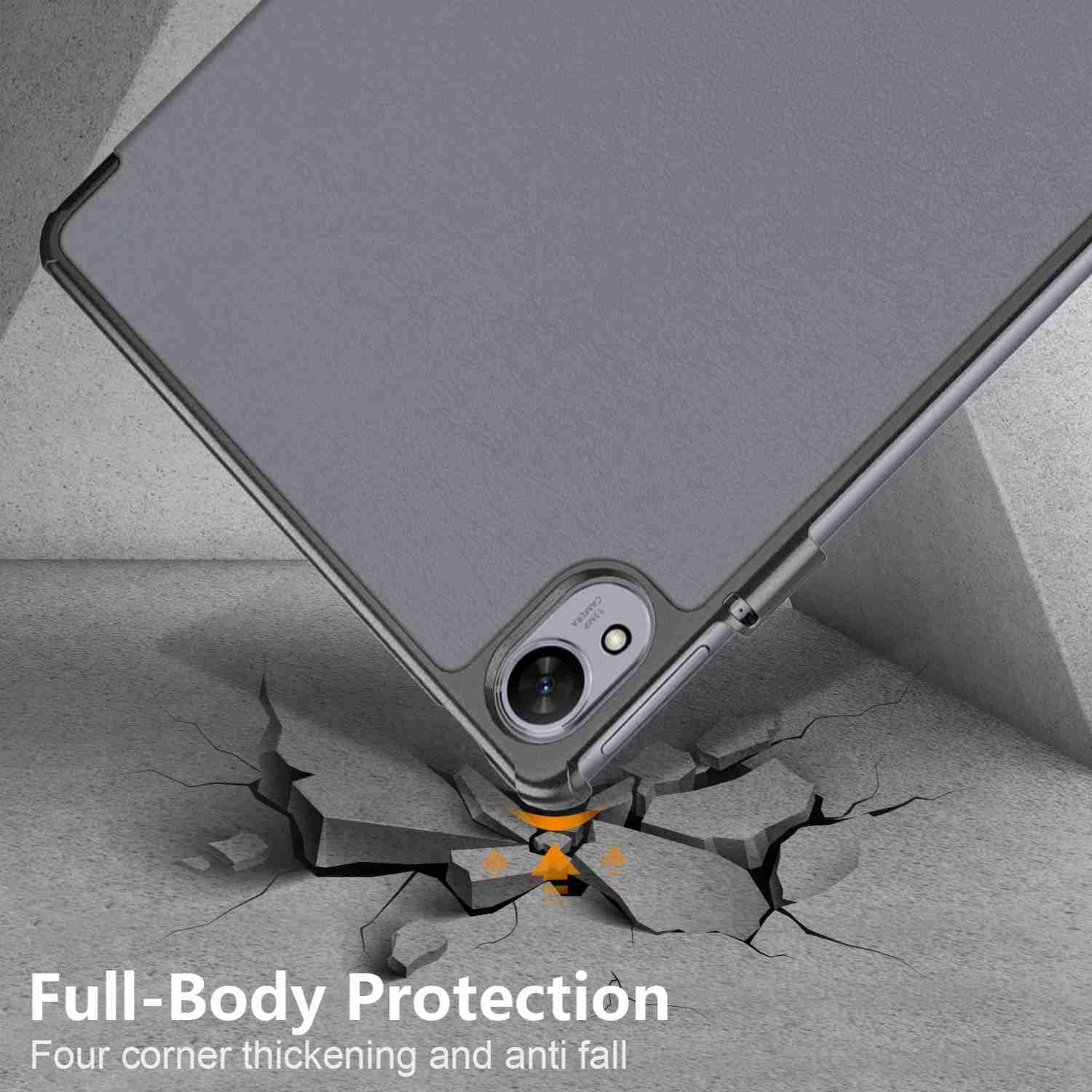 Husa tableta pentru Huawei MatePad 11.5S, piele smart texturata, tip carte cu suport, pliere 3-fold, gri