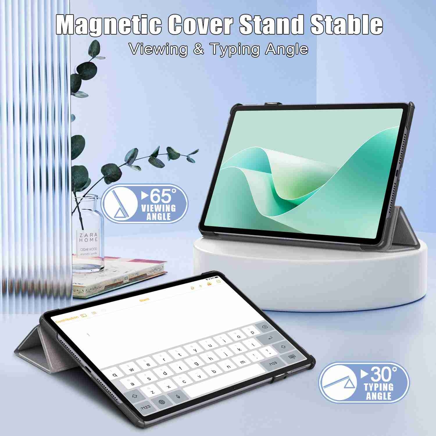 Husa tableta pentru Huawei MatePad 11.5S, piele smart texturata, tip carte cu suport, pliere 3-fold, gri