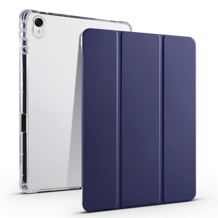 Husa tableta pentru Huawei MatePad 11.5S, TPU transparent, piele smart 3-pliabila, capac cu inchidere magnetica, albastru inchis