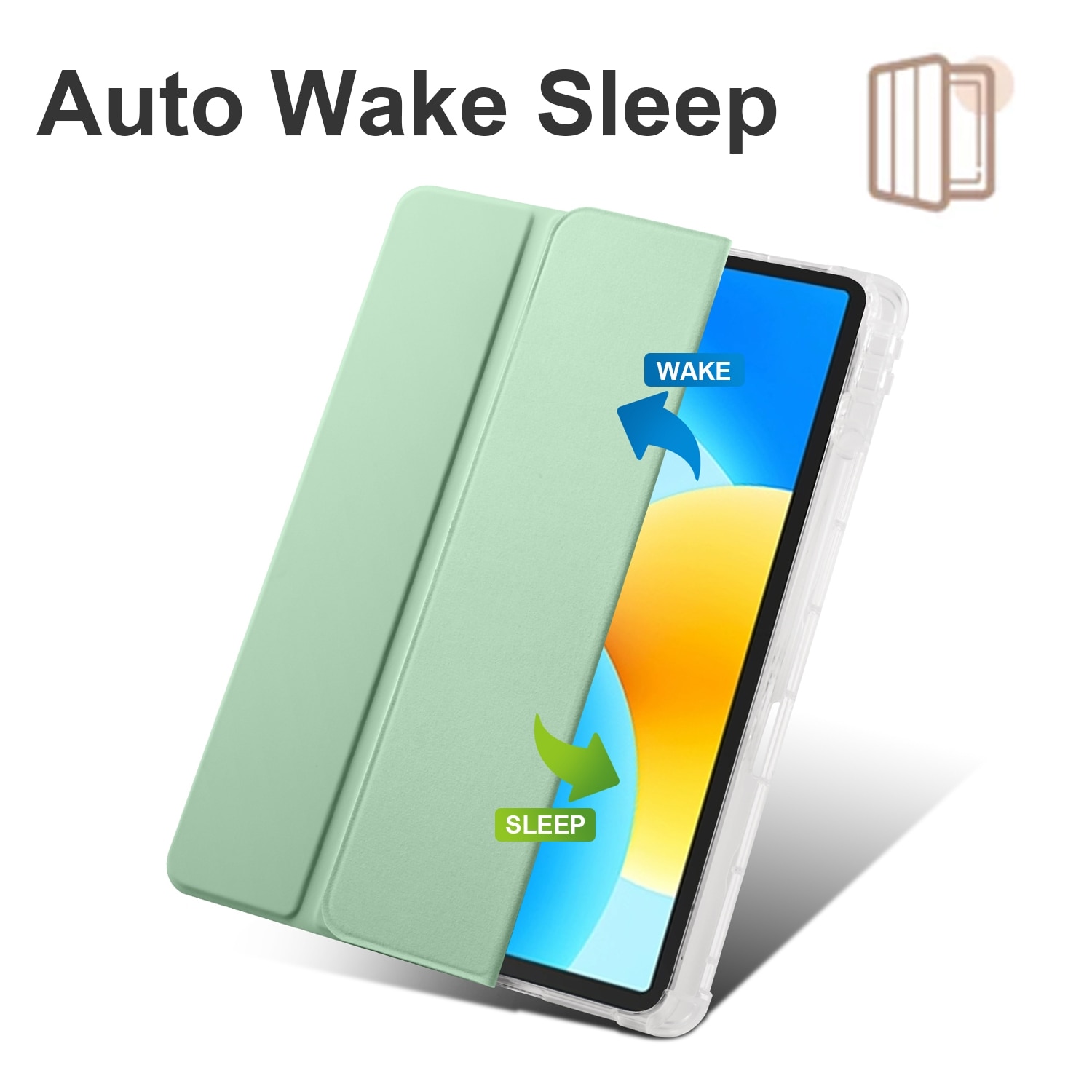 Husa tableta pentru Huawei MatePad 11.5S, TPU transparent, piele inteligenta, pliere 3-folding, verde Matcha
