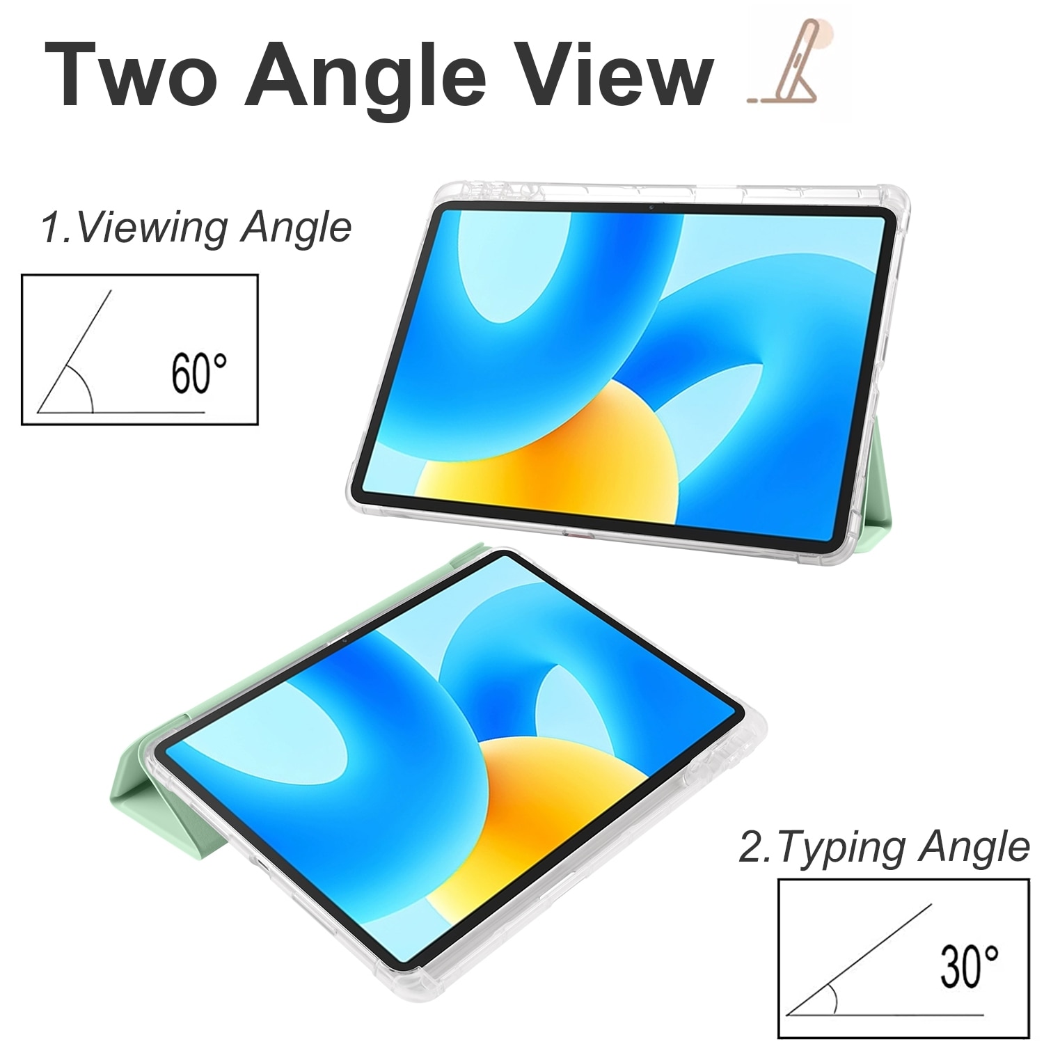 Husa tableta pentru Huawei MatePad 11.5S, TPU transparent, piele inteligenta, pliere 3-folding, verde Matcha