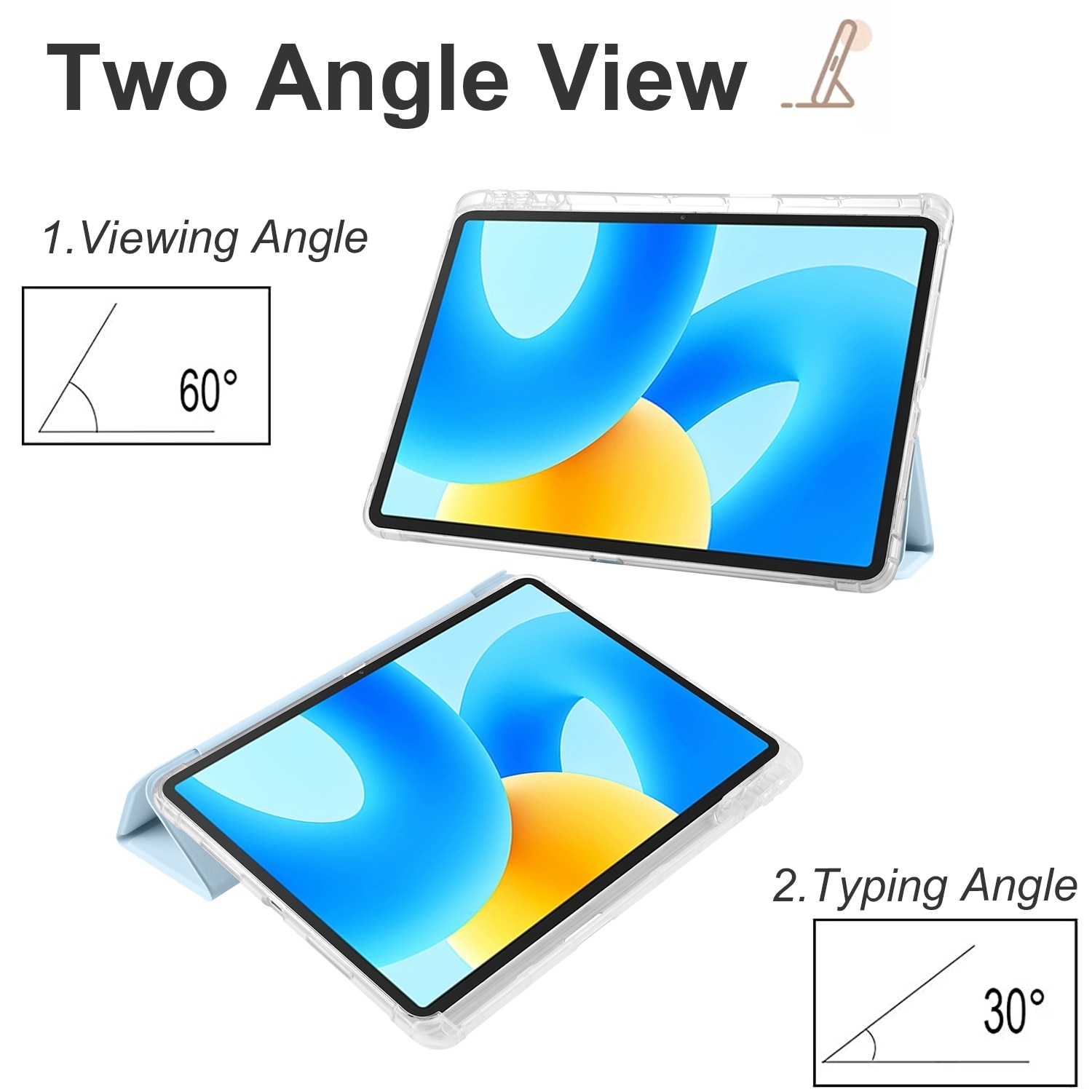 Husa tableta pentru Huawei MatePad 11.5 2023, TPU transparent cu design inteligent in 3 plieri, capac din piele, Albastru