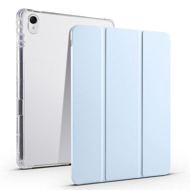Husa tableta pentru Huawei MatePad 11.5 2023, TPU transparent cu design inteligent in 3 plieri, capac din piele, Albastru