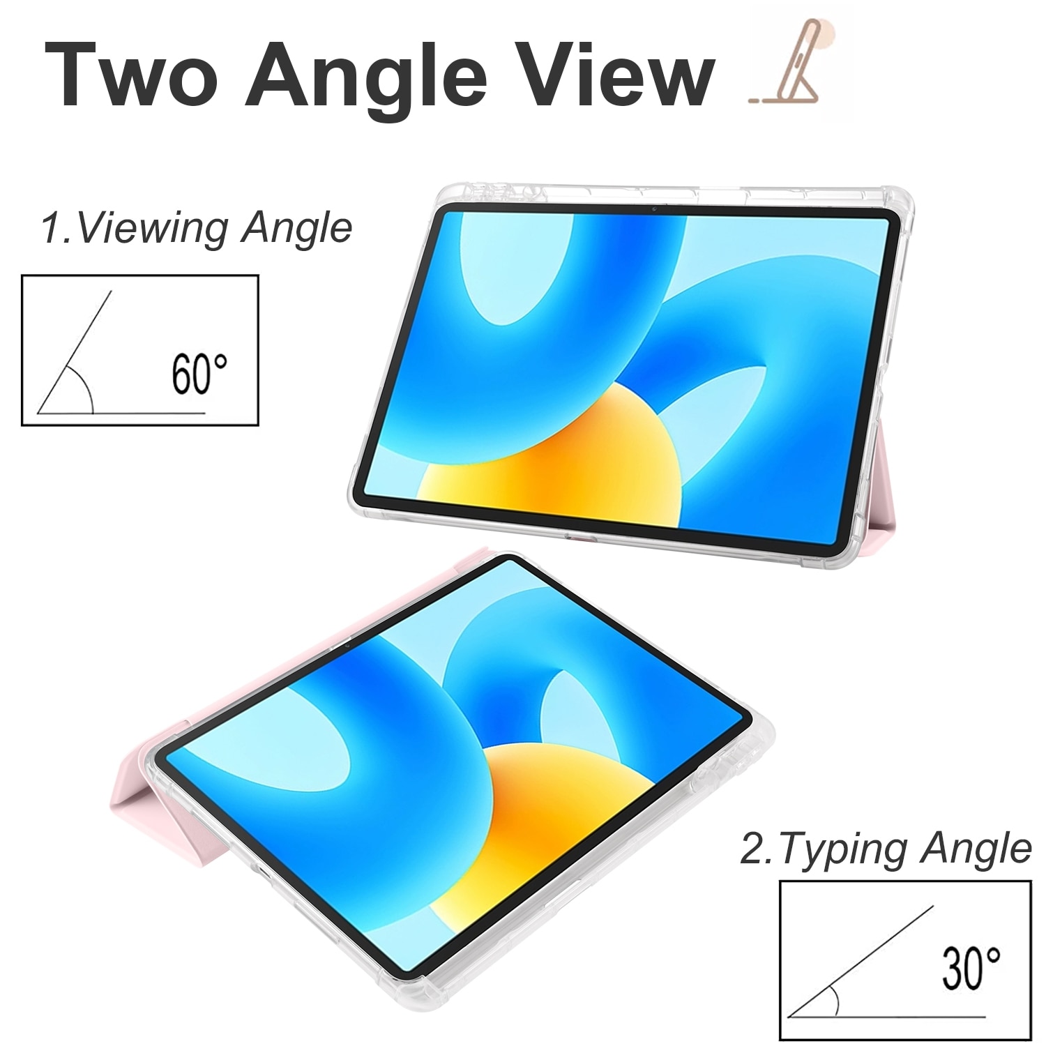 Husa tableta pentru Huawei MatePad 11.5 2023, TPU transparent cu 3 plieri, capac inteligent din piele, Roz albastru
