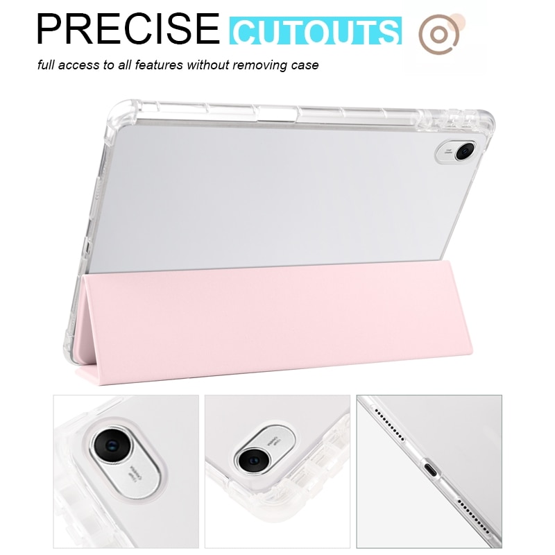 Husa tableta pentru Huawei MatePad 11.5 2023, TPU transparent cu 3 plieri, capac inteligent din piele, Roz albastru