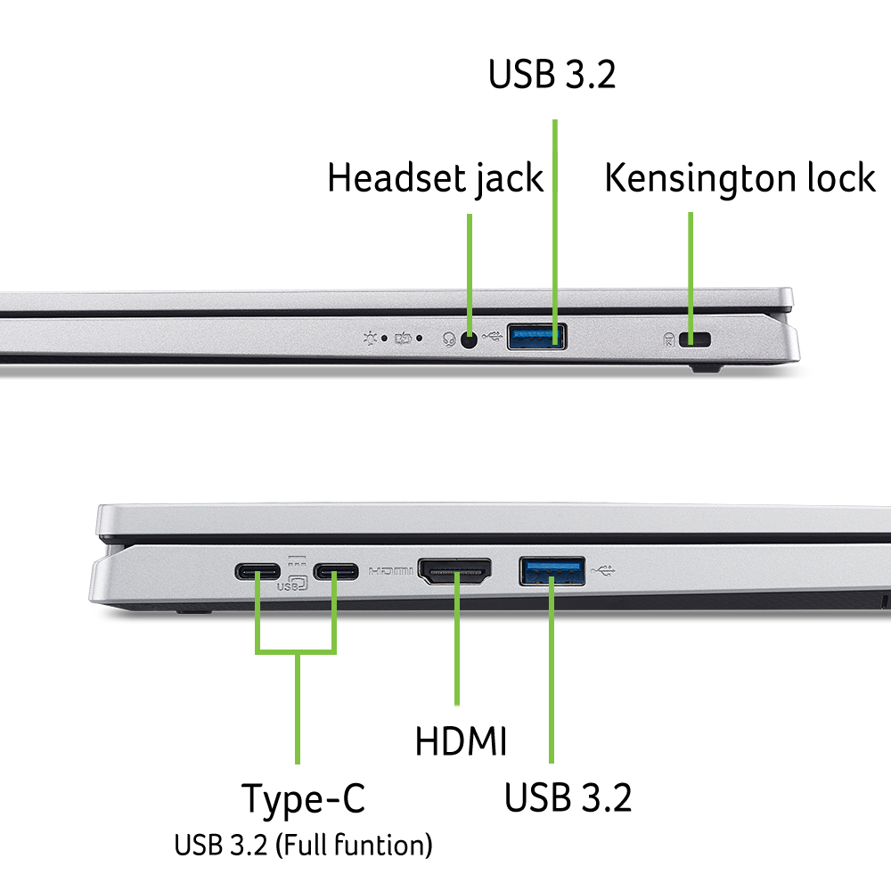 Laptop Acer Aspire Go 15 AG15-71P-58WM cu procesor Intel® Core™ i5-1334U pana la 4.6GHz, 15.6'' Full HD, IPS, 16GB DDR5 RAM, 512GB SSD, Intel® Iris® Xe Graphics, No OS, Pure Silver
