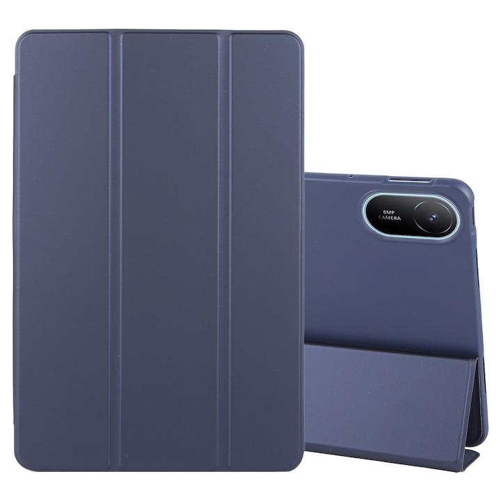 Huawei MatePad SE 11 2024 tablet tok, háromrészes szilikon és bőr, mágneses záródású borítás, sötétkék