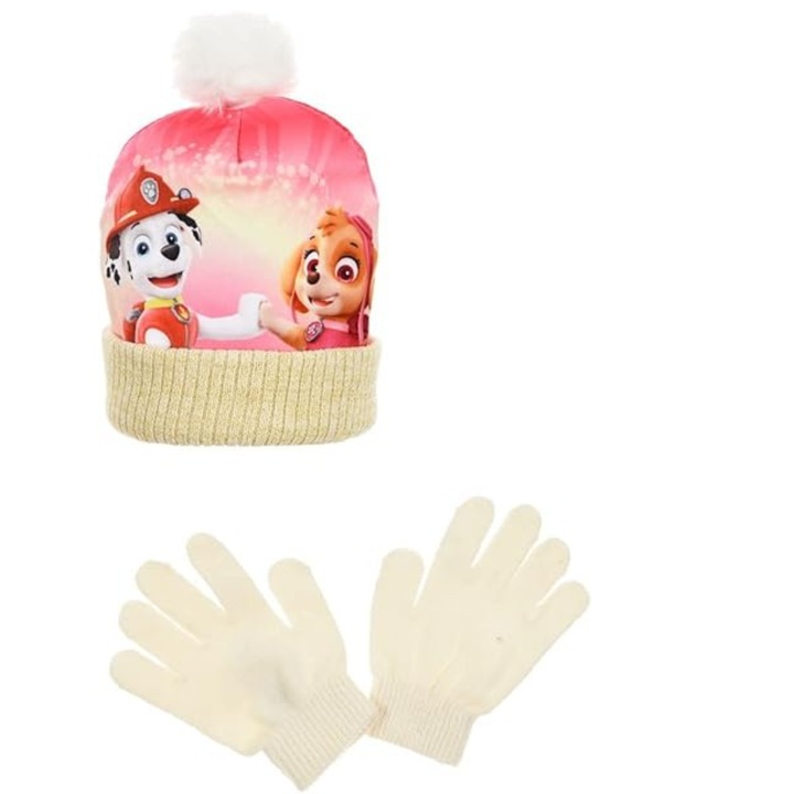 Set Caciula si Manusi Paw Patrol, Zima, Crem, 54