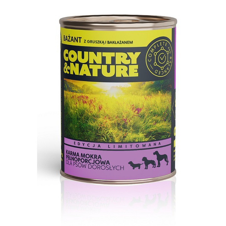 Mancare pentru caini, Country & Nature, Fazan cu pere si vinete, 400g
