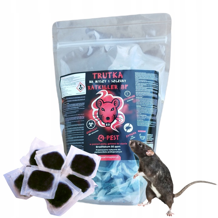Otravă Raticidă, Ratkiller BF, Q-Pest, Produs Profesional, Pastă Cu Brodifacoum 50 ppm, Super-Puternică, Aromatizată Cu Unt de Arahide, Rezistentă La Intemperii, 1 kg