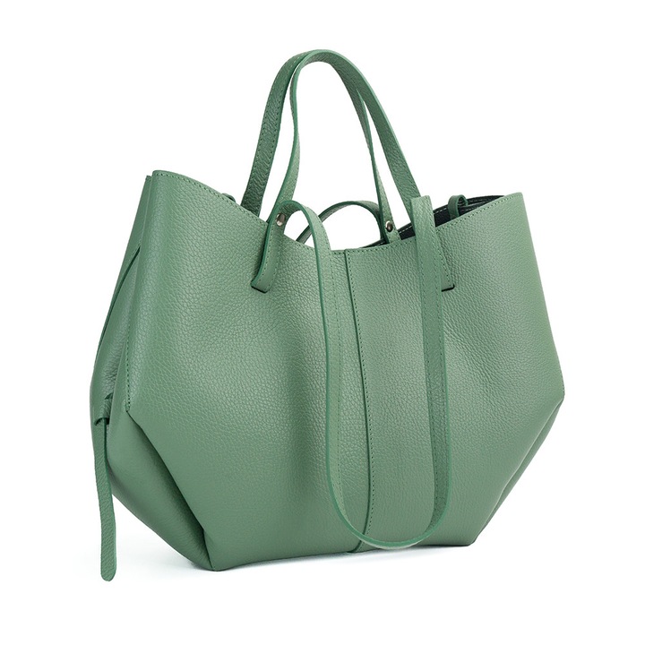 Poseta Piele Mirai - Verde Menta, Geanta Casual din Piele Naturala, Geanta, Genti