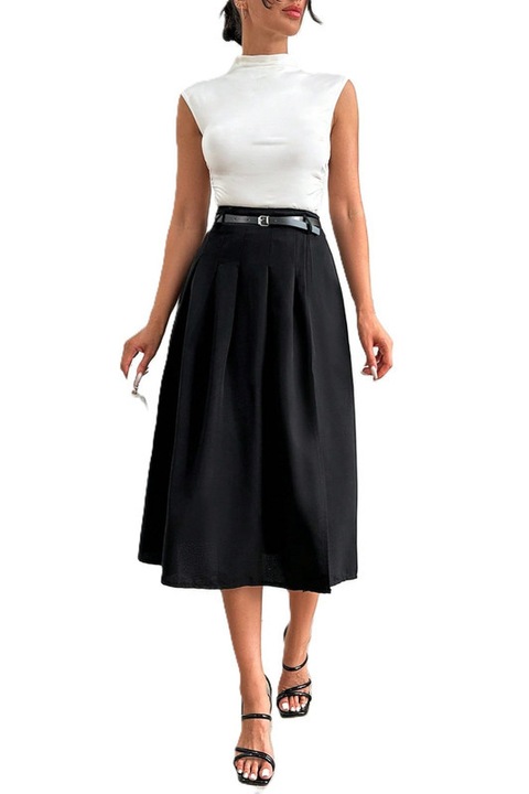 Fusta Dama, Medie, Talie Inalta Si Curea, Negru