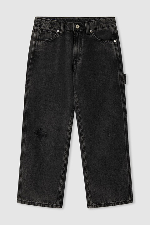 Pepe Jeans London, Bő szárú farmernadrág szaggatott részletekkel, Koptatott fekete